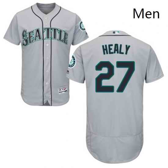 Mens Majestic Seattle Mariners 27 Ryon Healy Grey Road Flex Base Authentic Collection MLB Jersey